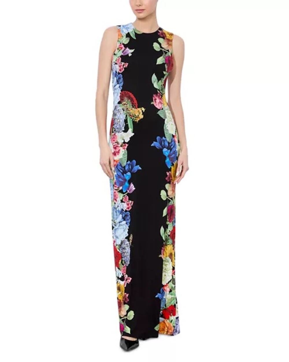 Alice + Olivia Sleeveless Black Floral Print Maxi Dress 4 Open Back High Neck